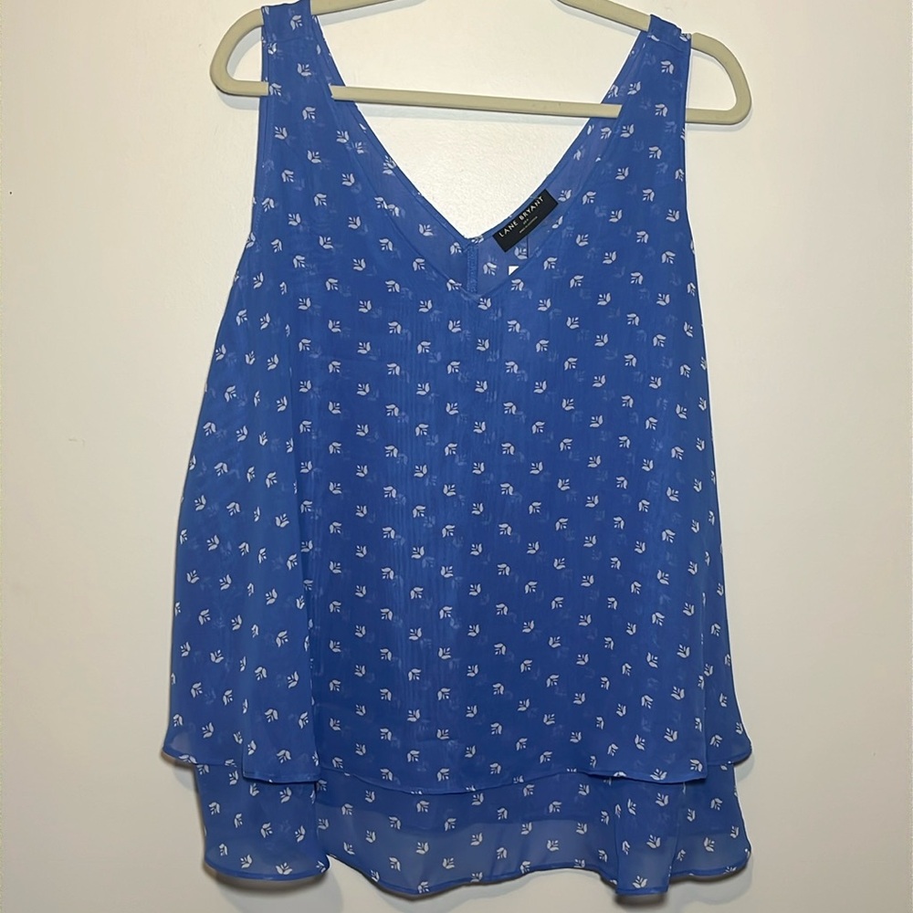 Lane Bryant Tops Womens 20 P Blue Floral Layered Sleeveless Blouse